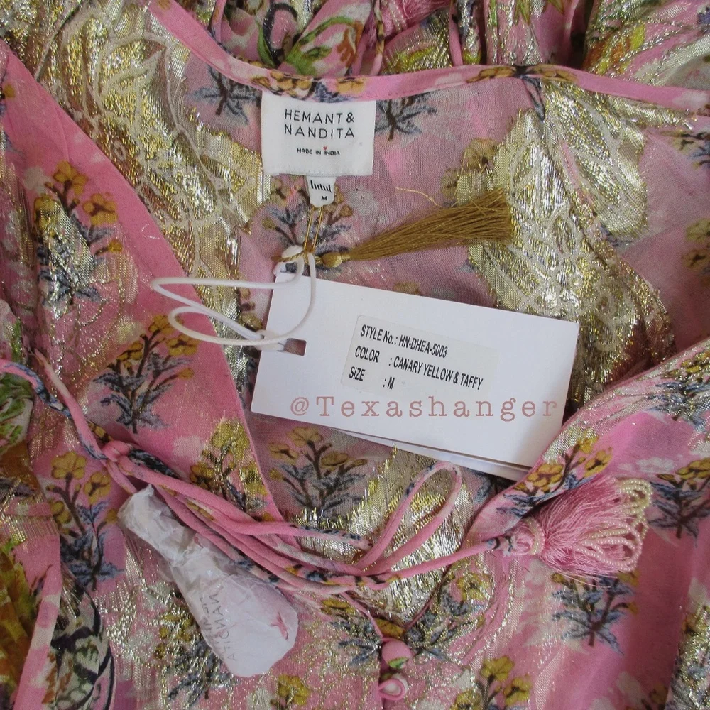 NWT HEMANT & NANDITA Dhea Kaftan M Medium Canary Yellow Taffy - Picture 15 of 16